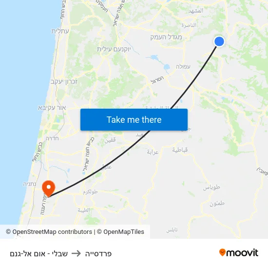 שבלי - אום אל-גנם to פרדסייה map