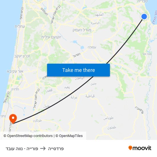 פורייה - נווה עובד to פרדסייה map