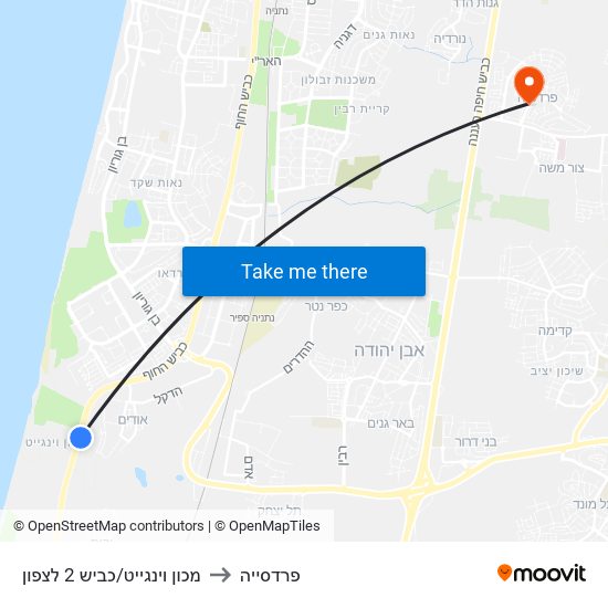 מכון וינגייט/כביש 2 לצפון to פרדסייה map