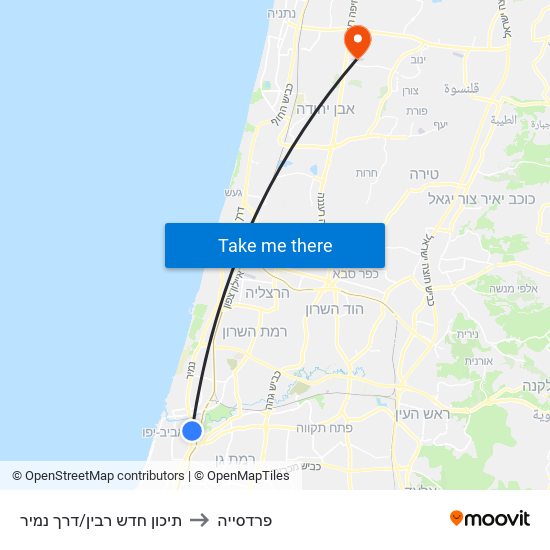 תיכון חדש רבין/דרך נמיר to פרדסייה map