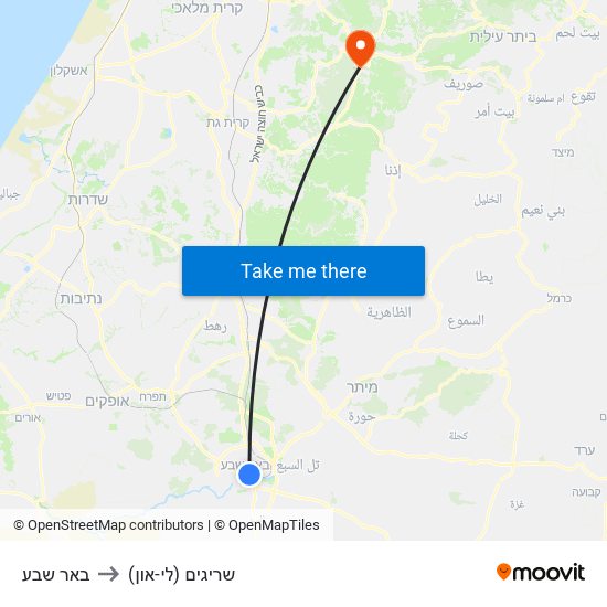 באר שבע to שריגים (לי-און) map