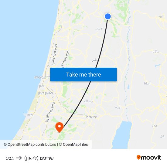 גבע to שריגים (לי-און) map