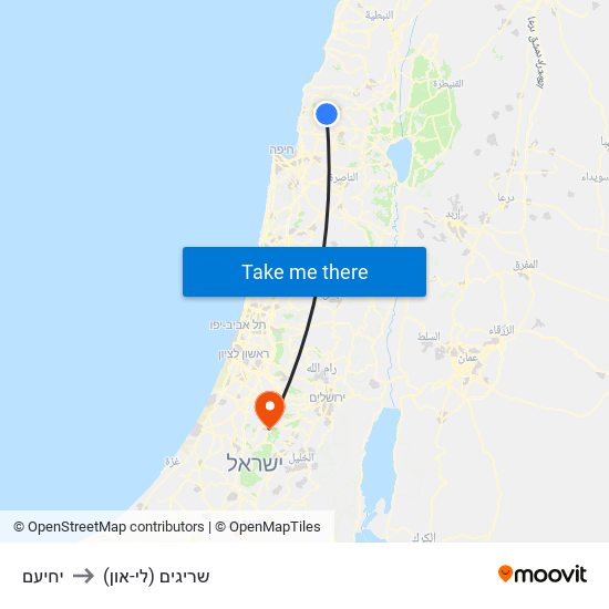 יחיעם to שריגים (לי-און) map