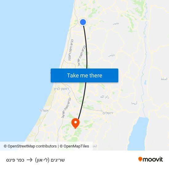 כפר פינס to שריגים (לי-און) map