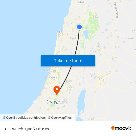 אמירים to שריגים (לי-און) map