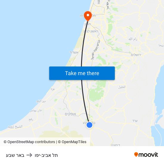 באר שבע to תל אביב-יפו map