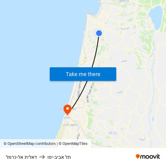 דאלית אל-כרמל to תל אביב-יפו map