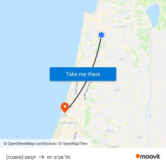 יקנעם (מושבה) to תל אביב-יפו map