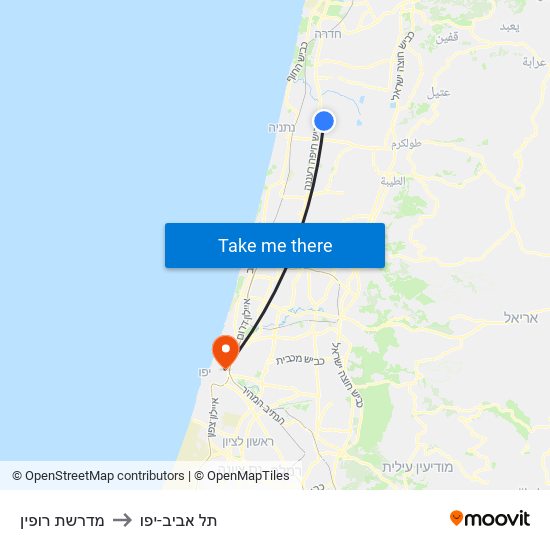 מדרשת רופין to תל אביב-יפו map