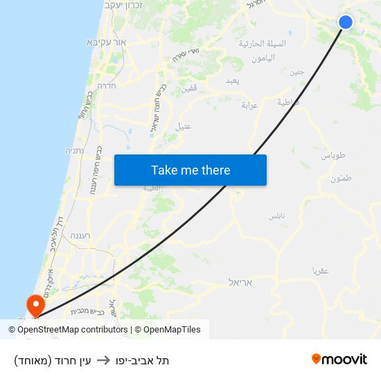 עין חרוד (מאוחד) to תל אביב-יפו map