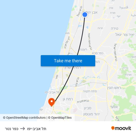 כפר נטר to תל אביב-יפו map