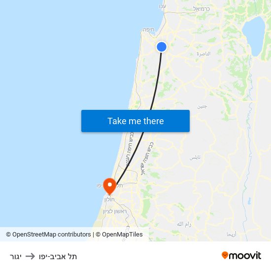 יגור to תל אביב-יפו map