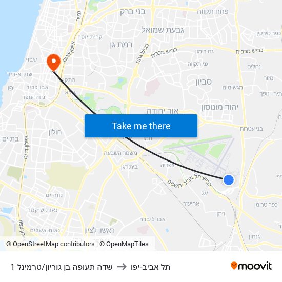 שדה תעופה בן גוריון/טרמינל 1 to תל אביב-יפו map