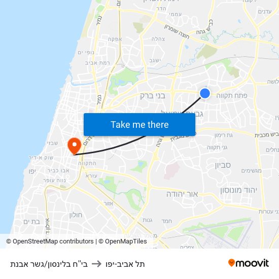 בי''ח בלינסון/גשר אבנת to תל אביב-יפו map