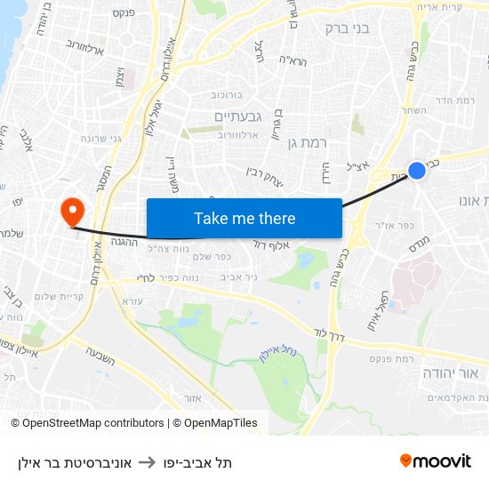 אוניברסיטת בר אילן to תל אביב-יפו map