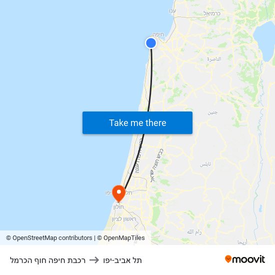 רכבת חיפה חוף הכרמל to תל אביב-יפו map