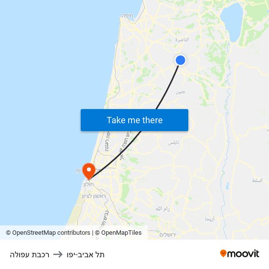 רכבת עפולה to תל אביב-יפו map