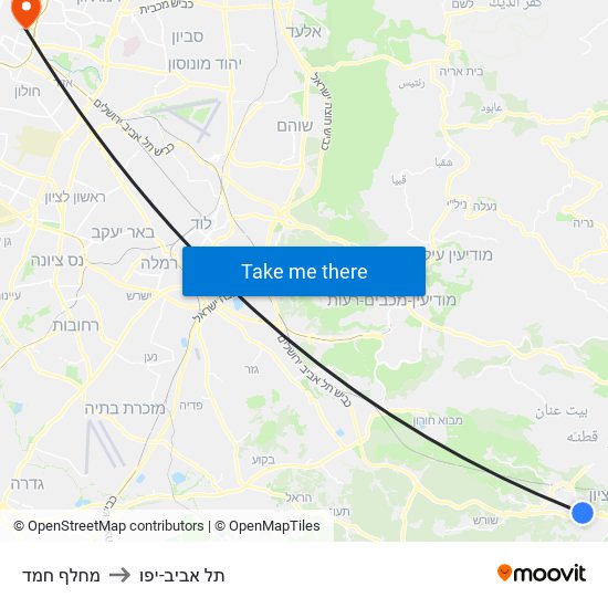 מחלף חמד to תל אביב-יפו map