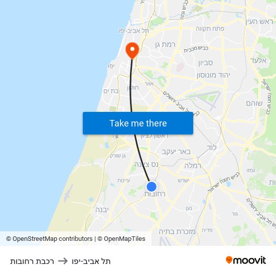 רכבת רחובות to תל אביב-יפו map