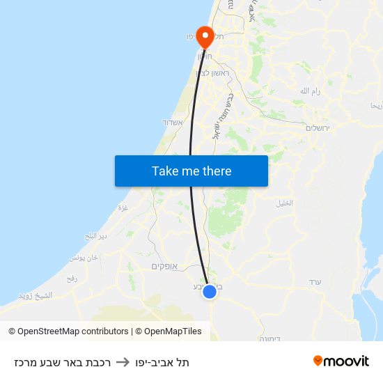 רכבת באר שבע מרכז to תל אביב-יפו map