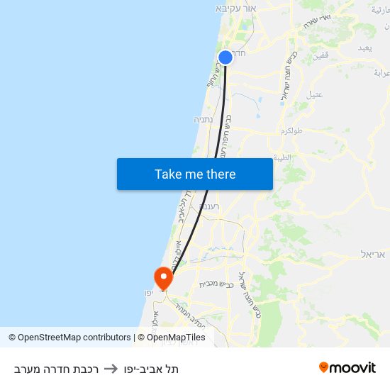 רכבת חדרה מערב to תל אביב-יפו map