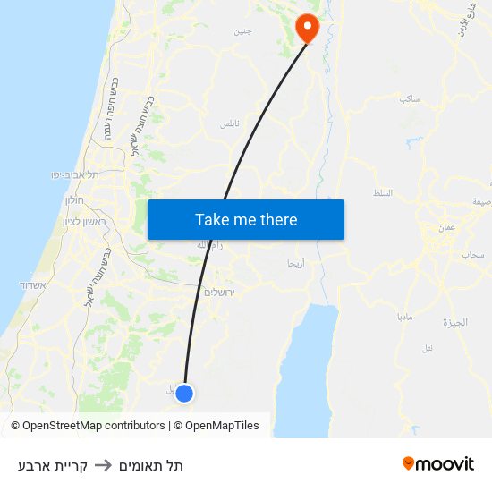 קריית ארבע to תל תאומים map