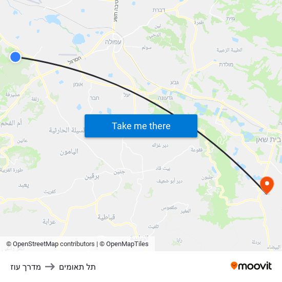 מדרך עוז to תל תאומים map