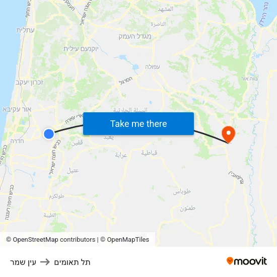 עין שמר to תל תאומים map