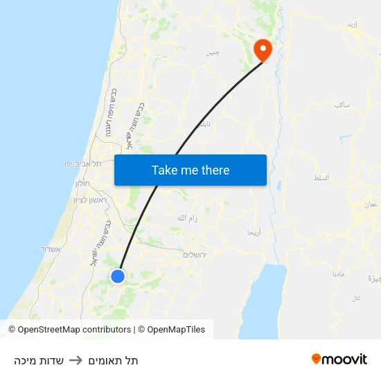 שדות מיכה to תל תאומים map