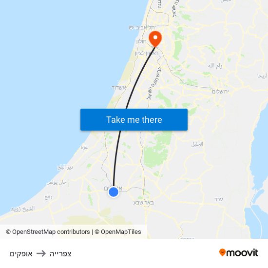 אופקים to צפרייה map