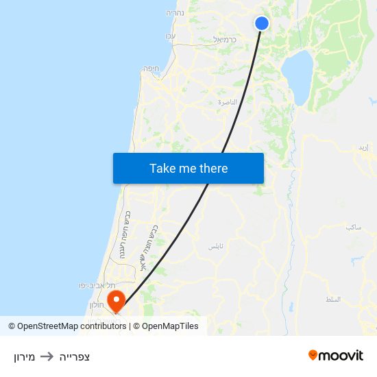 מירון to צפרייה map