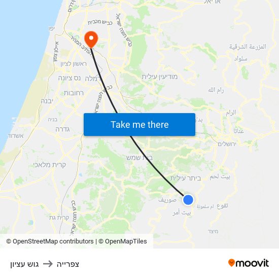 גוש עציון to צפרייה map