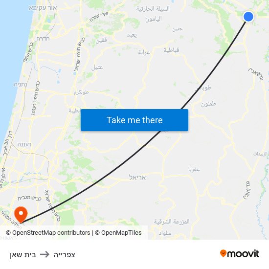 בית שאן to צפרייה map