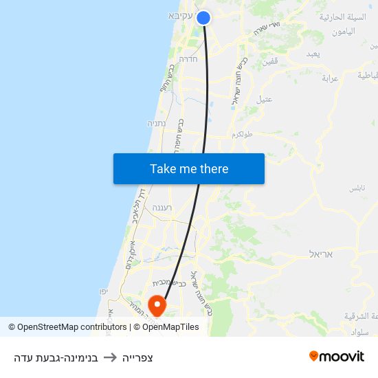 בנימינה-גבעת עדה to צפרייה map