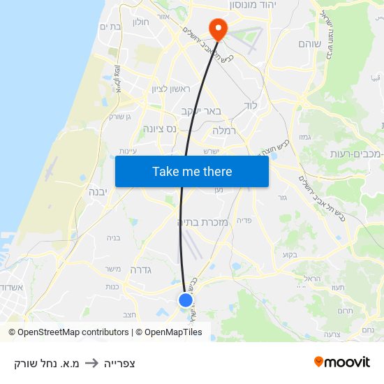 מ.א. נחל שורק to צפרייה map