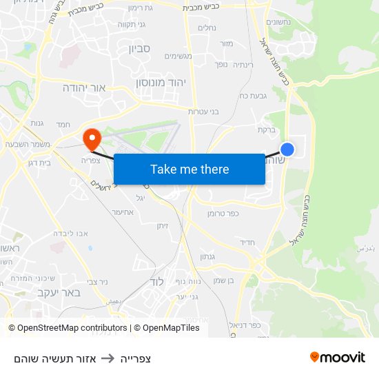 אזור תעשיה שוהם to צפרייה map