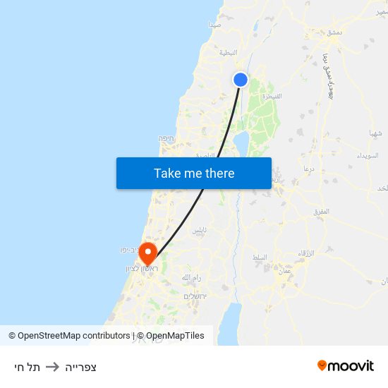 תל חי to צפרייה map