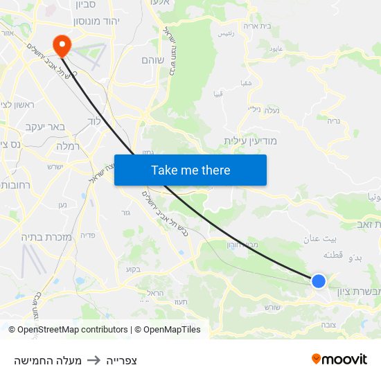 מעלה החמישה to צפרייה map