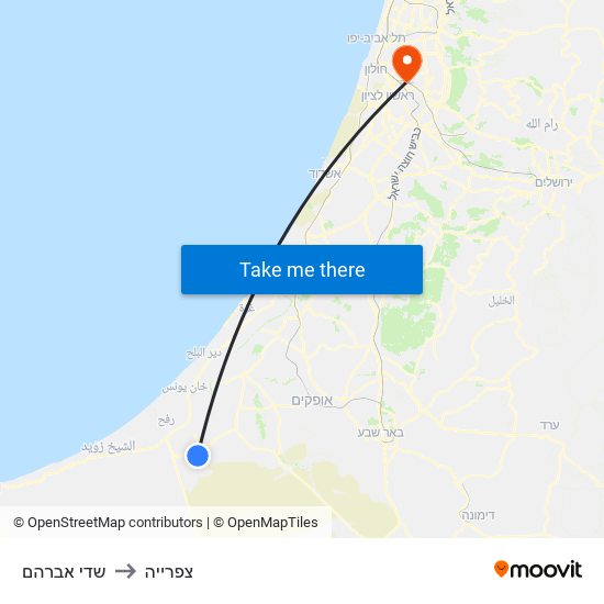 שדי אברהם to צפרייה map