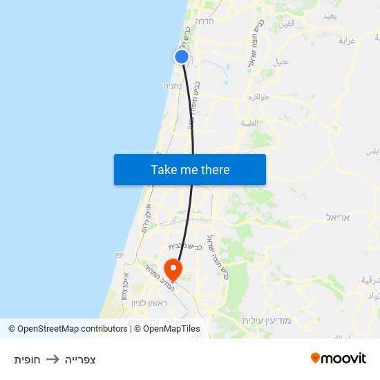 חופית to צפרייה map