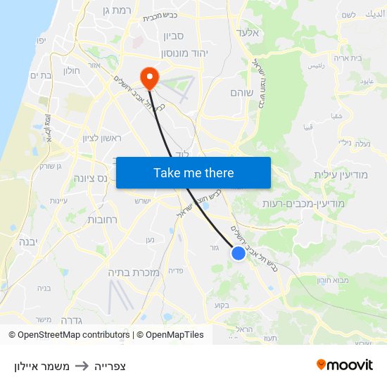 משמר איילון to צפרייה map