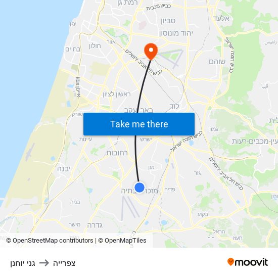 גני יוחנן to צפרייה map