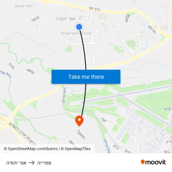 אור יהודה to צפרייה map