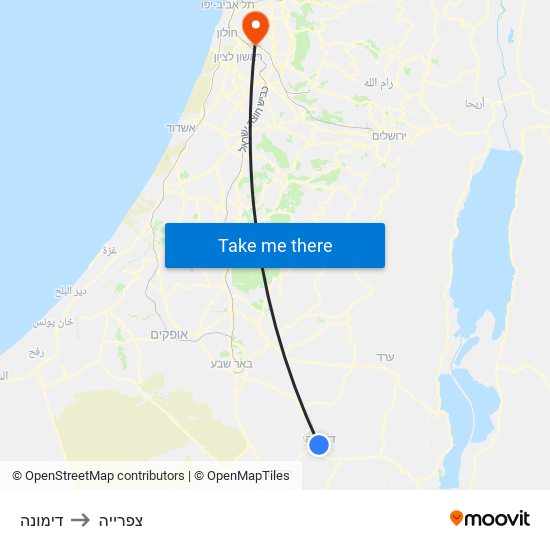 דימונה to צפרייה map