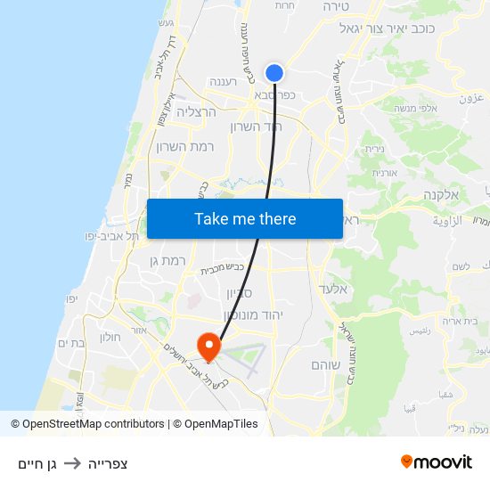 גן חיים to צפרייה map