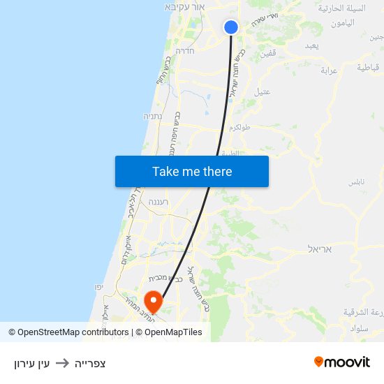 עין עירון to צפרייה map