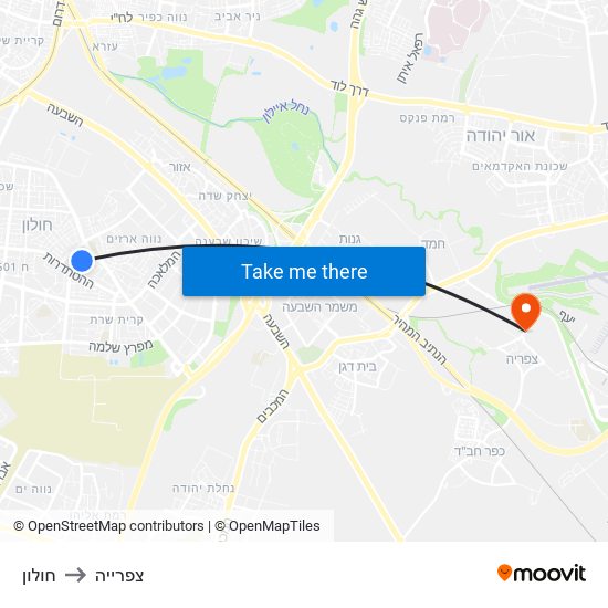 חולון to צפרייה map