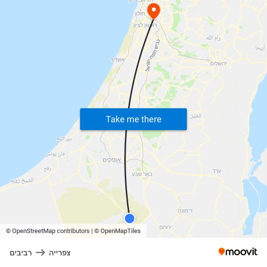 רביבים to צפרייה map