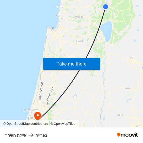 איילת השחר to צפרייה map