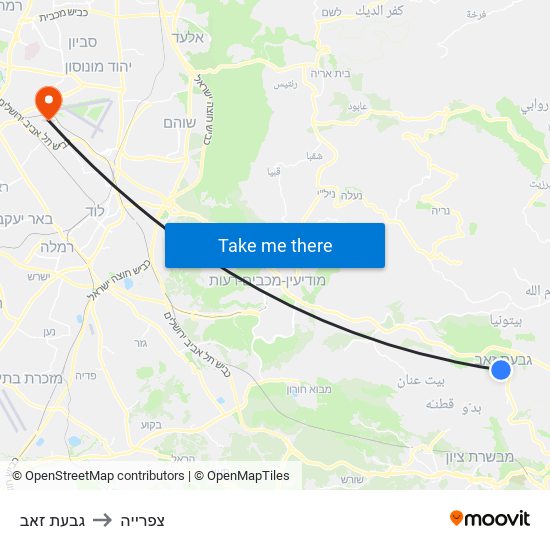 גבעת זאב to צפרייה map